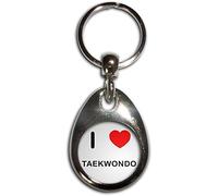 BadgeBeast.co.uk I Love Heart Taekwondo - Chrome Tear Drop Shaped Double Sided Key Ring