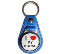 BadgeBeast.co.uk I Love My Horse - Blue Plastic Medallion Key Ring