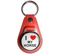 BadgeBeast.co.uk I Love My Horse - Red Plastic Medallion Key Ring