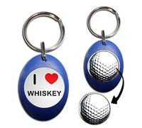 BadgeBeast.co.uk I Love Whiskey - Blue Golf Ball Marker Key Ring