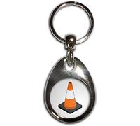 BadgeBeast.co.uk Traffic Cone - Chrome Tear Drop Shaped Double Sided Key Ring
