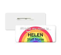 Badgemaster Central Hello My Name is Rounded Rainbow Personalised Premium Domed Bespoke Custom Name Badge 76 x 32mm White/White