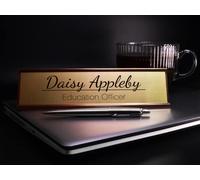 Badgemaster Custom Personalised Engraved Aluminium Office Home Desk Name Dividing Line Plaque Silver Gold Front Plate Bespoke Modern Gift Teacher Graduate Manager Assistant Executive