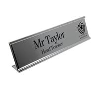 Badgemaster Custom Personalised Engraved Head Teacher Large Logo University Graduation Cap Gold Aluminium Desk Name Plaque Office Home Bespoke Modern Gift Assistant Graduate
