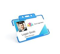 Badgemaster Diagonal Style Blue Stripes Business Professional Photo ID Rigid Card Holder and Staff Lanyard CR80
