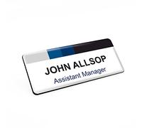 Badgemaster Grey Blue Black Horizontal Transition Personalised Premium Domed Bespoke Custom Name Badge 76 x 32mm White Black