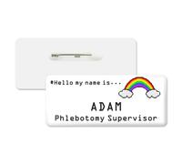 Badgemaster Hello My Name is 8-Bit Pride Rainbow Right Personalised Premium Domed Bespoke Custom Name Badge 76 x 32mm White/White