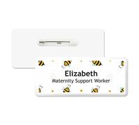 Badgemaster Hello My Name is Bees Swirls Border Pattern Text Personalised Premium Domed Bespoke Custom Name Badge 76 x 32mm White White