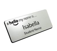Badgemaster Hello My Name is Brushed Aluminium Name Badge 76 x 32mm (No Dome) Silver Black