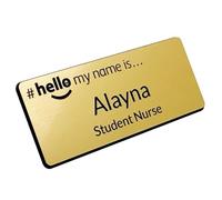Badgemaster Hello My Name is Brushed Gold Name Badge 76 x 32mm (No Dome) Gold Black