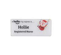 Badgemaster Hello My Name is Christmas Swinging Santa Premium Domed Name Badge GP Practitioner Doctor Healthcare Nurse Medical Staff Clinical Student Assistant White/White 76 x 32mm