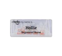 Badgemaster Hello My Name is Christmas Winter Express Train Badge Premium Domed GP Practitioner Doctor Healthcare Nurse Medical Staff Clinical Student Assistant White/White 76 x 32mm