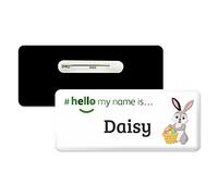 Badgemaster Hello My Name is Easter Bunny Personalised Premium Domed Bespoke Custom Staff Name Badge 76 x 32mm White Black