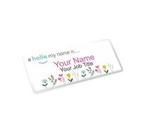 Badgemaster Hello My Name is Flowers Decorated Badge Premium Domed White White 76 x 32mm Doctor Student Nurse Clinical Practitioner Healthcare Assistant Medical Staff GP