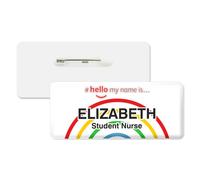 Badgemaster Hello My Name is Large Arched Rainbow Lines Personalised Premium Domed Bespoke Custom Name Badge 76 x 32mm White/White