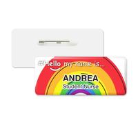 Badgemaster Hello My Name is Large Bold Rainbow Design Personalised Premium Domed Bespoke Custom Name Badge 76 x 32mm White/White