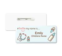 Badgemaster Hello My Name is Logo Bottle and Dummy Badge Premium Domed White White 76 x 32mm Doctor Student Nurse Clinical Practitioner Healthcare Assistant Medical Staff GP