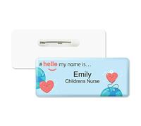 Badgemaster Hello My Name is Logo Earth and Heart Badge Premium Domed White White 76 x 32mm Doctor Student Nurse Clinical Practitioner Healthcare Assistant Medical Staff GP