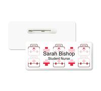 Badgemaster Hello My Name is Logo First Aid Kit Pattern Badge Premium Domed White White 76 x 32mm Doctor Student Nurse Clinical Practitioner Healthcare Assistant Medical Staff GP