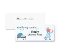 Badgemaster Hello My Name is Logo Fox and Hedgehog Badge Premium Domed White White 76 x 32mm Doctor Student Nurse Clinical Practitioner Healthcare Assistant Medical Staff GP