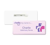Badgemaster Hello My Name is Logo Pink Elephant Badge Premium Domed White White 76 x 32mm Doctor Student Nurse Clinical Practitioner Healthcare Assistant Medical Staff GP