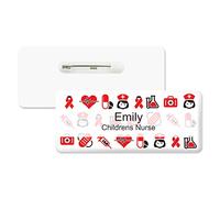 Badgemaster Hello My Name is Logo Red Pattern Badge Premium Domed White White 76 x 32mm Doctor Student Nurse Clinical Practitioner Healthcare Assistant Medical Staff GP