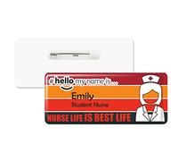 Badgemaster Hello My Name is Logo Red Striped Pattern Badge Premium Domed White White 76 x 32mm Doctor Student Nurse Clinical Practitioner Healthcare Assistant Medical Staff GP