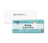 Badgemaster Hello My Name is Logo Teal Tablet Full Background Badge Premium Domed White White 76 x 32mm Doctor Student Nurse Clinical Practitioner Healthcare Assistant Medical Staff GP
