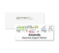 Badgemaster Hello My Name is Love Unicorn Cherry Pattern Text Personalised Premium Domed Bespoke Custom Name Badge 76 x 32mm White White