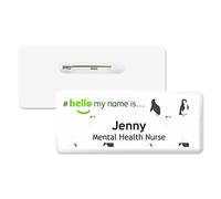 Badgemaster Hello My Name is Penguin Pattern Text Personalised Premium Domed Bespoke Custom Name Badge 76 x 32mm White White