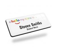 Badgemaster Hello My Name is Rainbow Colours Premium Durable Personalised Name Badges Magnet White Black 76 x 32mm
