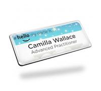 Badgemaster Hello My Name is Upper Starry Blue Sky Background Personalised Premium Domed Bespoke Custom Name Badge 76 x 32mm White/Black