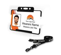 Badgemaster Left Orange Slash Design Your Logo Personalised Business Professional Photo ID with Rigid Card Holder and Lanyard CR80
