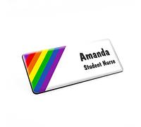 Badgemaster Left Stripes Rainbow Hello My Name is Premium Durable Personalised Name Badges Magnet White Black 76 x 32mm