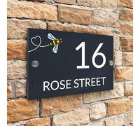 Badgemaster Modern Anthracite Grey House Number Sign Plaque Stainless Steel Standoffs 20cm x 13cm Flying Bee