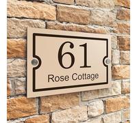 Badgemaster Modern Desert Beige House Number Sign Plaque Stainless Steel Standoffs 20cm x 13cm Border