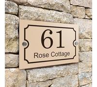 Badgemaster Modern Desert Beige House Number Sign Plaque Stainless Steel Standoffs 20cm x 13cm Chamfered Border