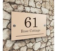 Badgemaster Modern Desert Beige House Number Sign Plaque Stainless Steel Standoffs 20cm x 13cm Horizontal Line Bottom