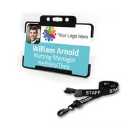 Badgemaster Multi-Coloured Personalised Your Logo Business Professional Photo ID Black Rigid Card Holder and Black Staff Lanyard CR80 (Turquoise)