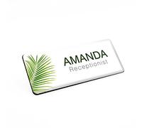 Badgemaster Palm Tree Leaf Premium Personalised Badge Job Title Exotic Name Badge 76 x 32mm White/Black