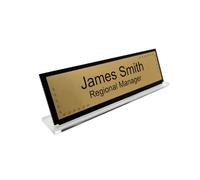 Badgemaster Personalised Engraved Flowing Pattern Acrylic Office Home Desk Name Plaque Gold/Silver Front Plate Bespoke Modern Gift Teacher Graduate Manager Assistant Executive
