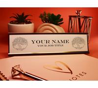 Badgemaster Personalised Engraved Tree Gold Aluminium White Office Home Desk Name Plaque Decorated Silver Front Plate Bespoke Modern Gift Teacher Graduate Manager Assistant Executive