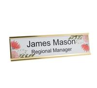 Badgemaster Personalised Pink Flowers Desk Plaque with Name and Job Title Modern Stylish Desk Accessories
