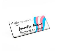 Badgemaster Pink Light Blue Flow Personalised Premium Domed Bespoke Custom Name Badge 76 x 32mm White Black
