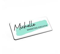 Badgemaster Professional Turquoise Brush Style Personalised Premium Domed Bespoke Custom Name Badge 76 x 32mm White Black