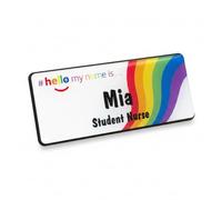 Badgemaster Rainbow Flow Hello My Name is Premium Durable Personalised Name Badges Magnet White Black 76 x 32mm Practitioner Doctor GP Clinical Healthcare Student Medical Staff Nurse Assistant