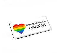 Badgemaster Rainbow Heart Left Premium Durable Personalised Name Badges Magnet White Black 76 x 32mm