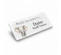 Badgemaster Resin Finish Hello My Name Is Cute Elephant Name Badge Design 76 x 32mm White/White