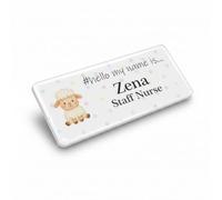 Badgemaster Resin Finish Hello My Name Is Cute Sheep Name Badge Design 76 x 32mm White/White
