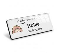 Badgemaster Resin Finish Hello My Name is Leopard Print Boho Rainbow Design Name Badge 76 x 32mm White/Black